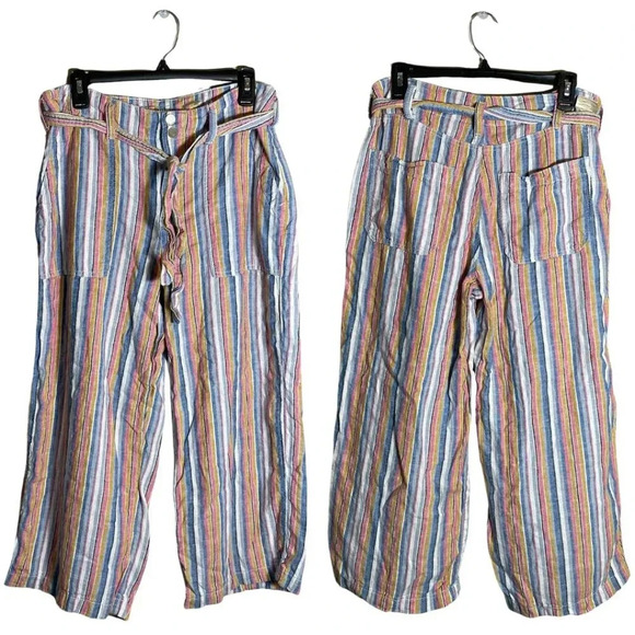 7 For All Mankind Striped Linen Wide Leg Pants Women's Size 10 Multicolor Ankle - Picture 2 of 16